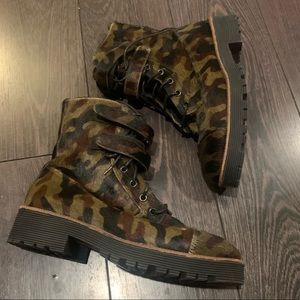 Shellys London Green and Brown Lace Up Boots